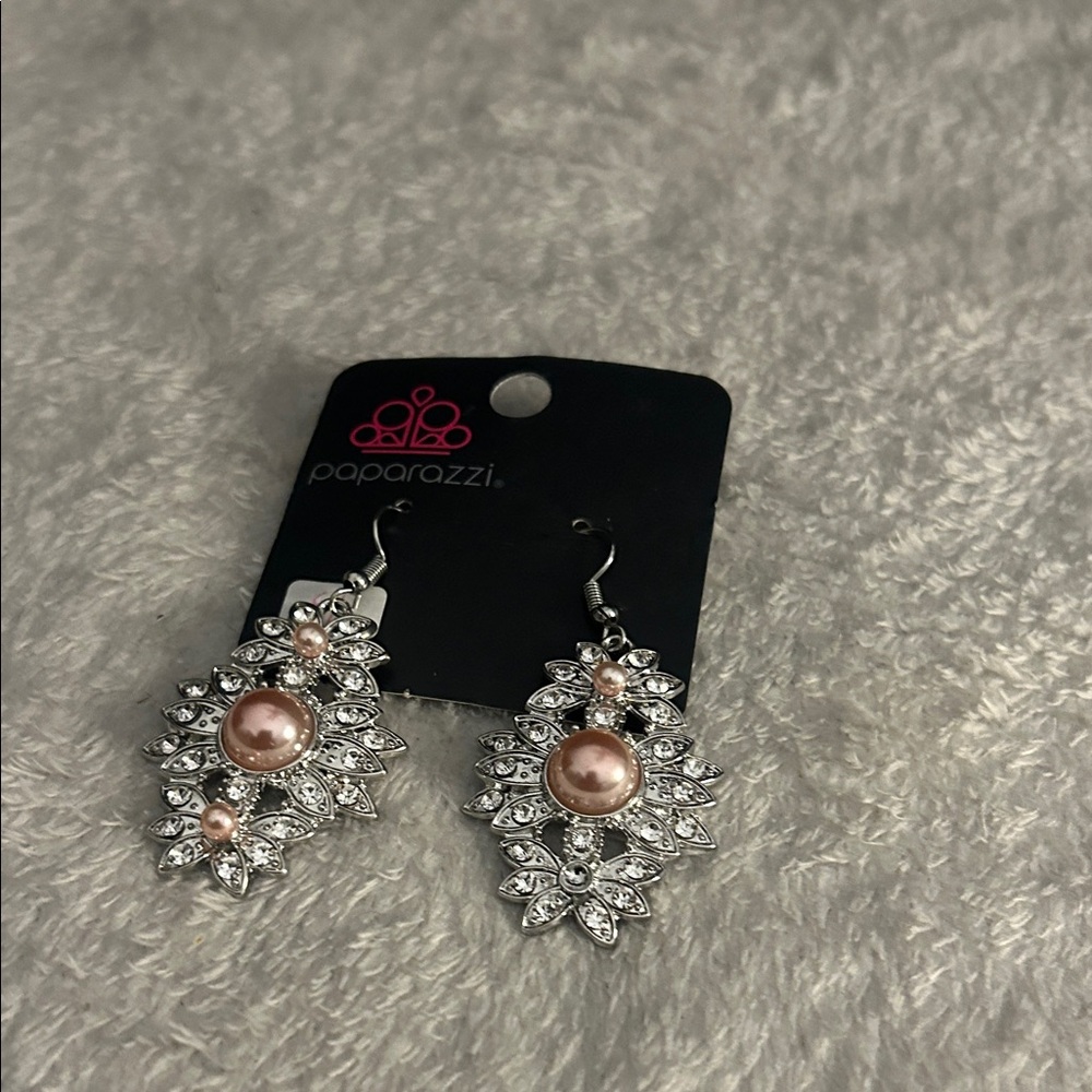 Paparazzi Silver Earrings with Pink Pearls